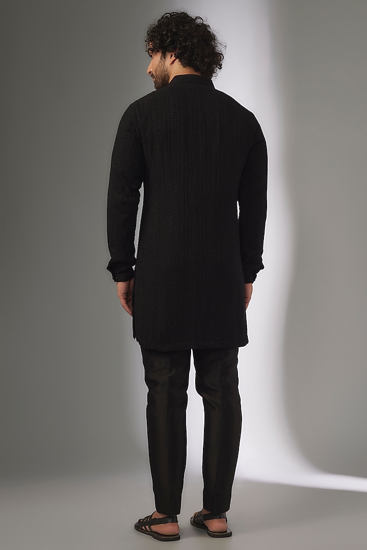 Black Georgette Thread Embroidered Kurta Set by SALIL BHATIA at Pernia's Pop Up Shop