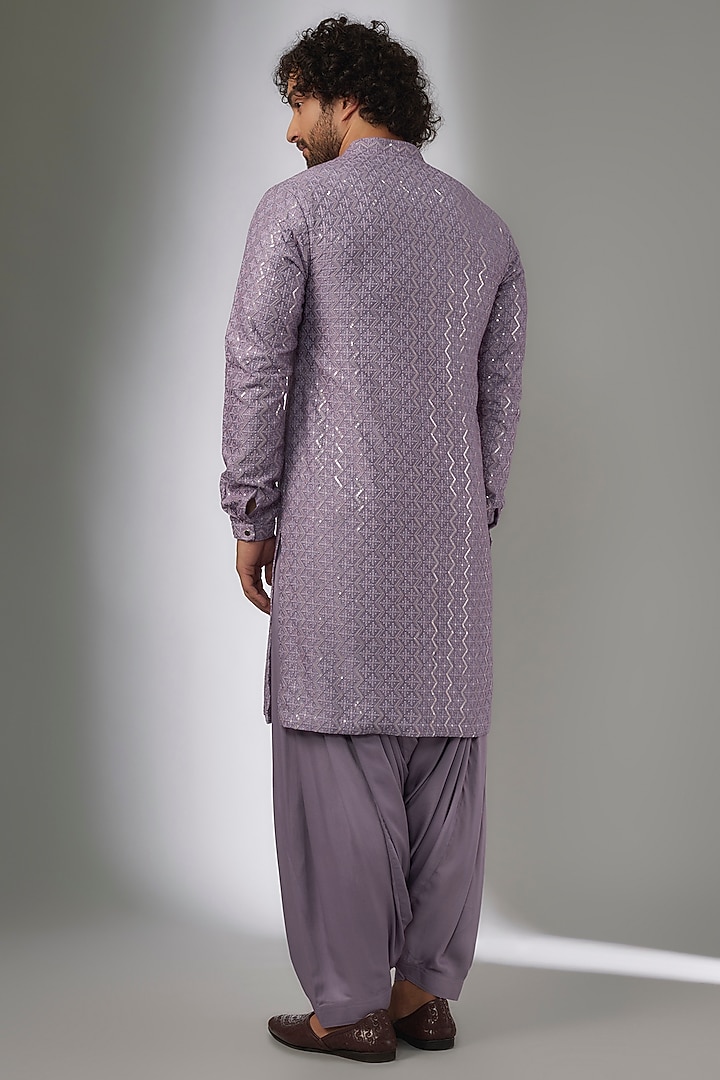 Lavender Dola Silk Thread & Sequins Embellished Kurta Set by SALIL BHATIA at Pernia's Pop Up Shop