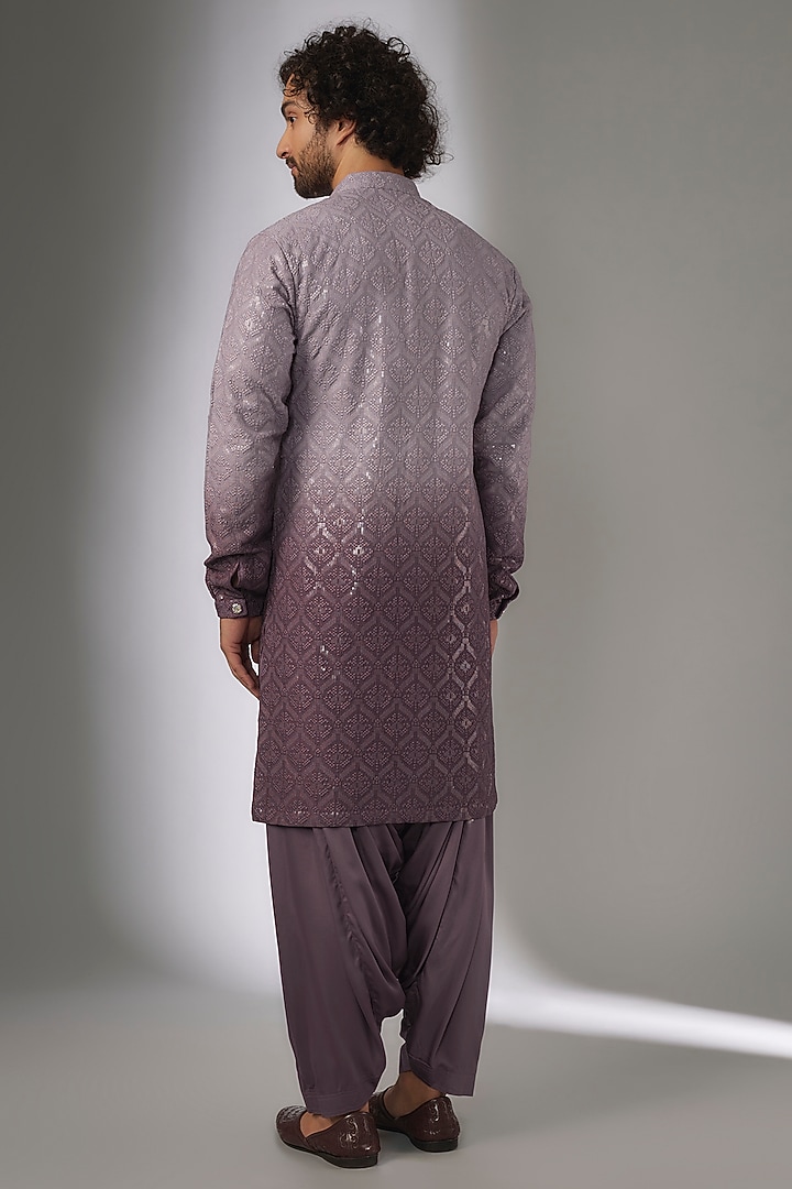 Mauve Ombre Dola Silk Sequins Embellished Kurta Set by SALIL BHATIA at Pernia's Pop Up Shop