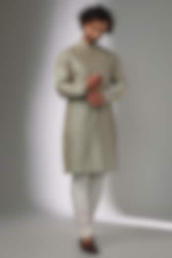 Greyish Green Pure Silk Thread Embroidered Kurta Set by SALIL BHATIA at Pernia's Pop Up Shop