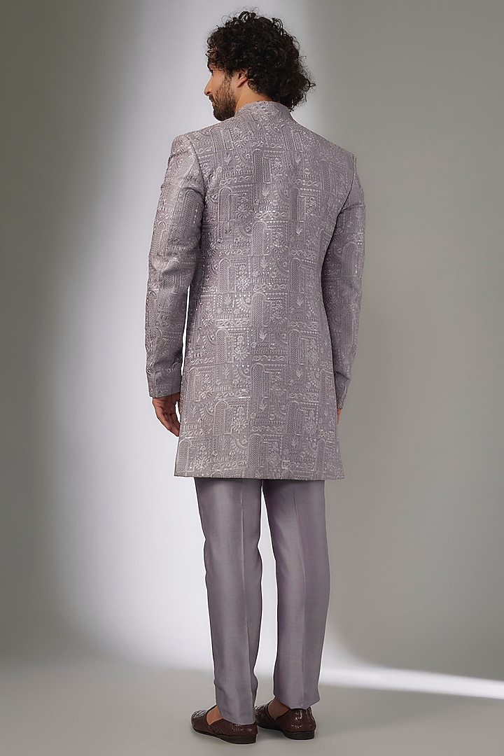 Mauve Dola Silk Sequins Embellished Wedding Indowestern Set by SALIL BHATIA at Pernia's Pop Up Shop