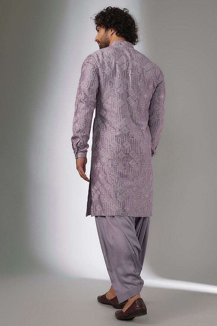 Mauve Dola Silk Thread & Sequin Embellished Kurta Set by SALIL BHATIA at Pernia's Pop Up Shop