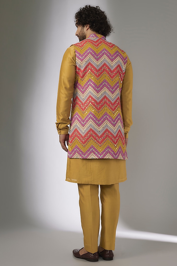 Multi-Colored Georgette Sequin Embellished Wedding Indowestern Set by SALIL BHATIA at Pernia's Pop Up Shop