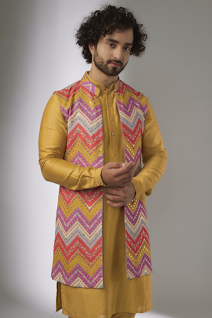 Multi-Colored Georgette Sequin Embellished Wedding Indowestern Set by SALIL BHATIA at Pernia's Pop Up Shop