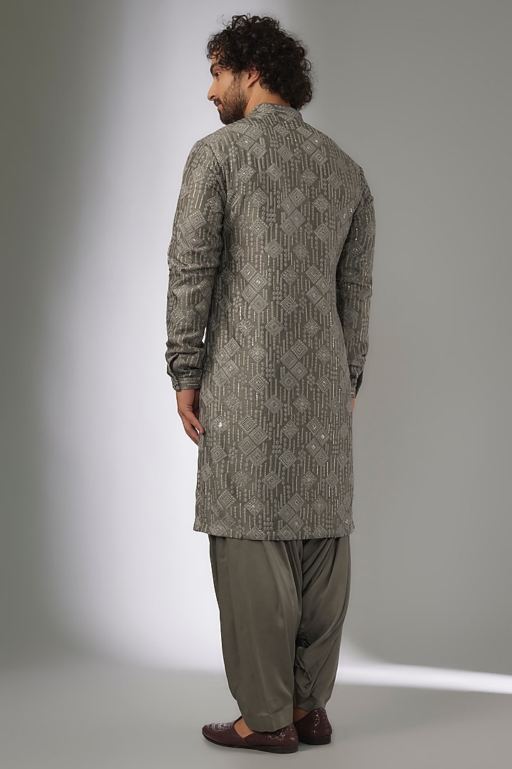 Taupe Dola Silk Thread & Sequins Embellished Kurta Set by SALIL BHATIA at Pernia's Pop Up Shop