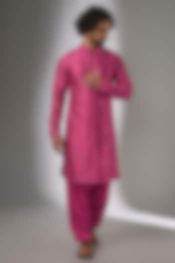 Hot Pink Pure Silk Mirror Work Kurta Set by SALIL BHATIA