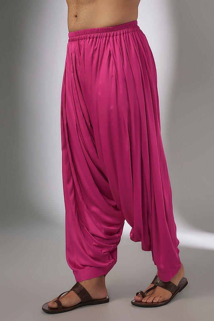 Hot Pink Pure Silk Mirror Work Kurta Set by SALIL BHATIA at Pernia's Pop Up Shop