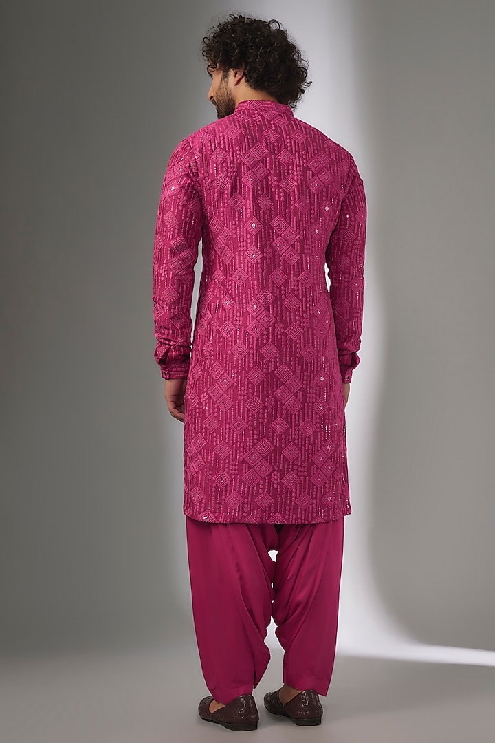 Hot Pink Dola Silk Thread & Sequin Embellished Kurta Set by SALIL BHATIA at Pernia's Pop Up Shop