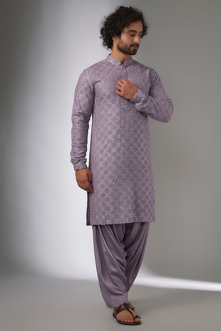 Mauve Dola Silk Thread & Sequin Embellished Kurta Set by SALIL BHATIA