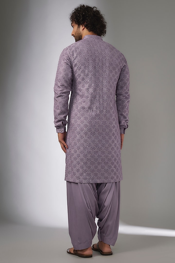 Mauve Dola Silk Thread & Sequin Embellished Kurta Set by SALIL BHATIA at Pernia's Pop Up Shop