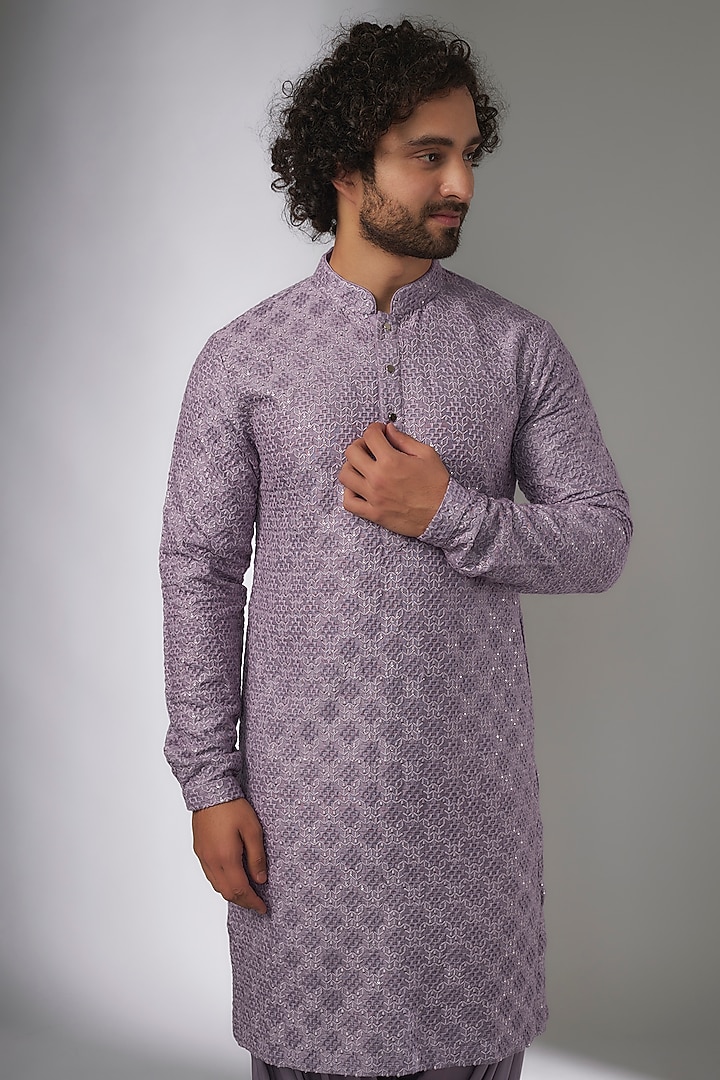 Mauve Dola Silk Thread & Sequin Embellished Kurta Set by SALIL BHATIA at Pernia's Pop Up Shop