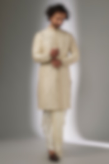 Ivory Raw Silk Thread Work Kurta Set by SALIL BHATIA at Pernia's Pop Up Shop