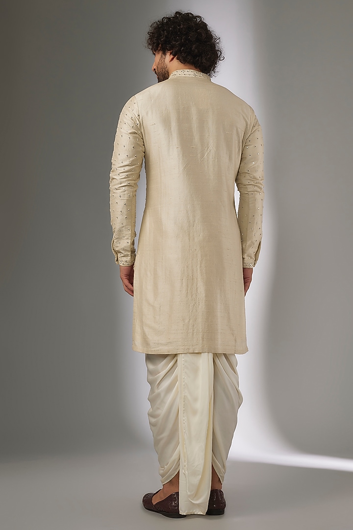 Ivory Raw Silk Thread Work Kurta Set by SALIL BHATIA at Pernia's Pop Up Shop