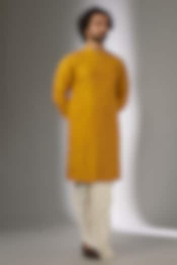 Mustard Dola Silk Thread Embellished Kurta Set by SALIL BHATIA