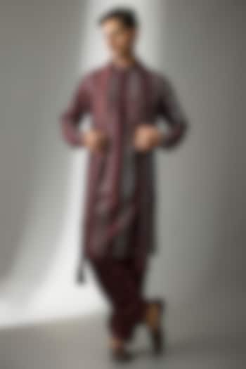 Wine Pure Silk Mirror Work Kurta Set by SALIL BHATIA