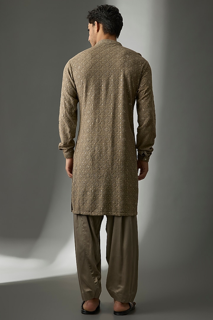 Taupe Georgette Sequins Embellished Kurta Set by SALIL BHATIA at Pernia's Pop Up Shop