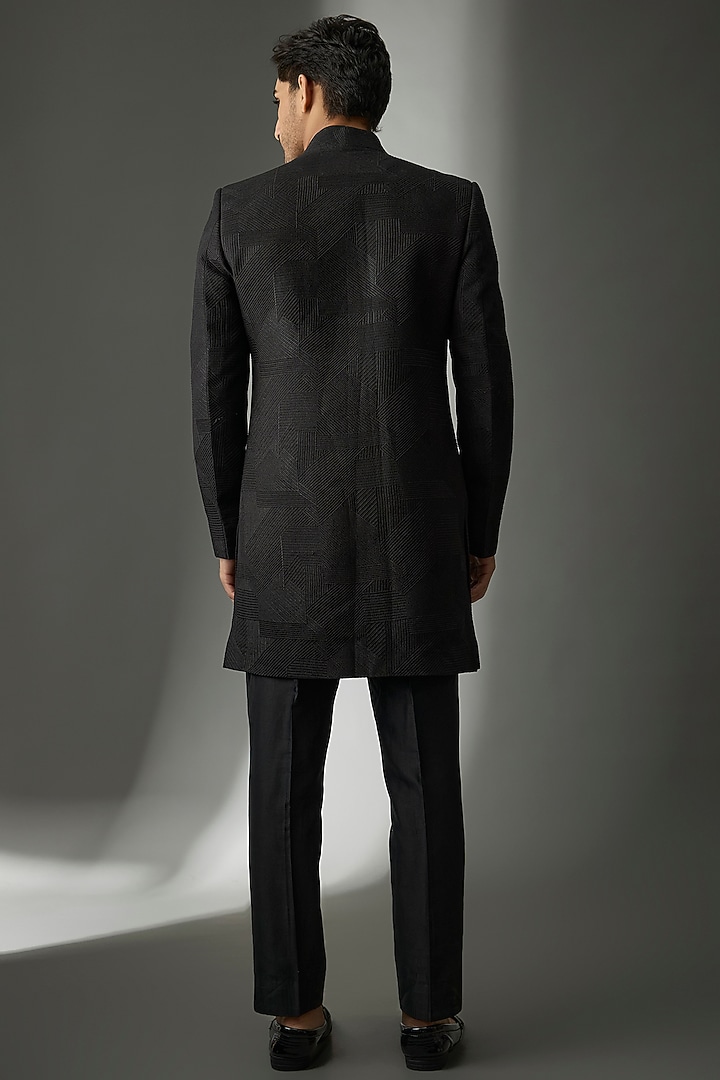 Black Dola Silk Zari Embellished Wedding Indowestern Set by SALIL BHATIA at Pernia's Pop Up Shop