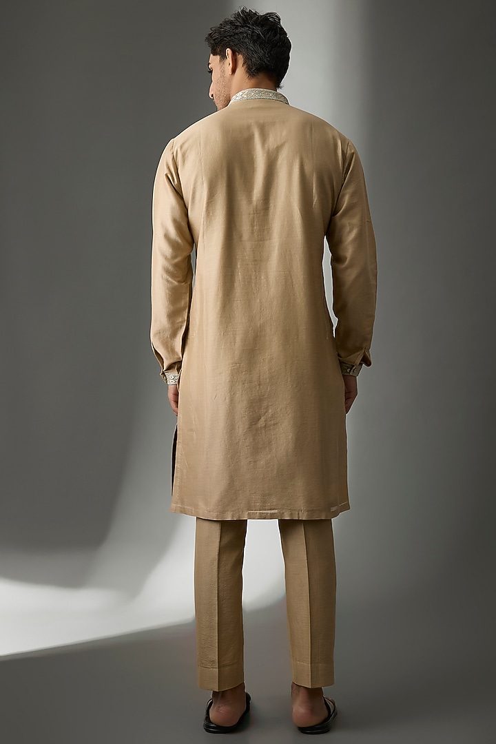 Antique Beige Silk Chanderi Sequins Embellished Kurta Set by SALIL BHATIA at Pernia's Pop Up Shop