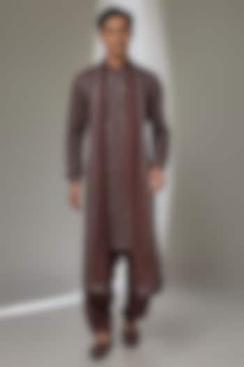 Espresso Brown Silk Chanderi Zari Embellished Kurta Set by SALIL BHATIA at Pernia's Pop Up Shop