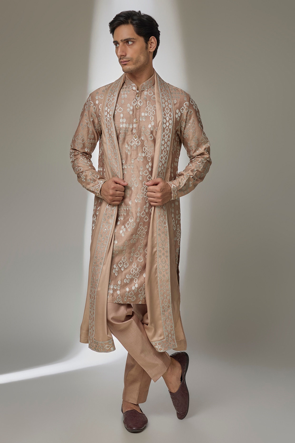 SALIL BHATIA Dusty Pink Silk Chanderi Zari Embellished Kurta Set