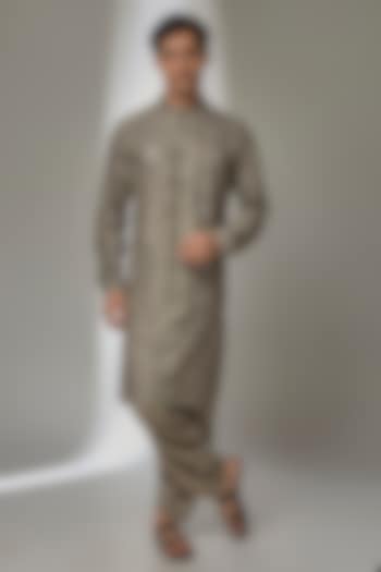 Taupe Dola Silk Mirror Work Kurta Set by SALIL BHATIA at Pernia's Pop Up Shop
