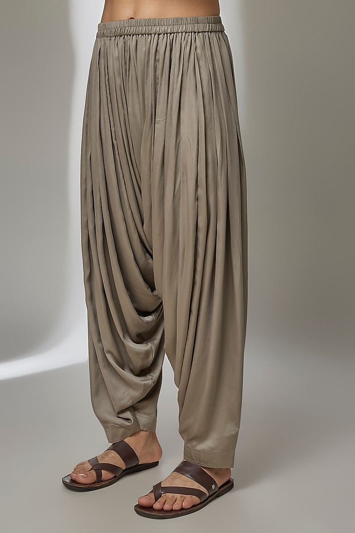 Taupe Dola Silk Mirror Work Kurta Set by SALIL BHATIA at Pernia's Pop Up Shop