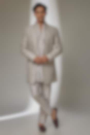 Oyster Beige Dola Silk Zari Embellished Indowestern Set by SALIL BHATIA at Pernia's Pop Up Shop