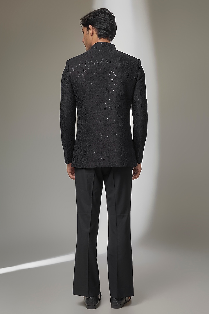Black Silk Chanderi Embellished Wedding Bandhgala by SALIL BHATIA at Pernia's Pop Up Shop