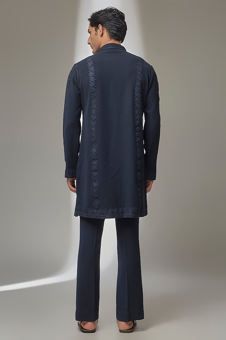 Navy Blue Japanese Fabric Dori Embroidered Kurta Set by SALIL BHATIA at Pernia's Pop Up Shop