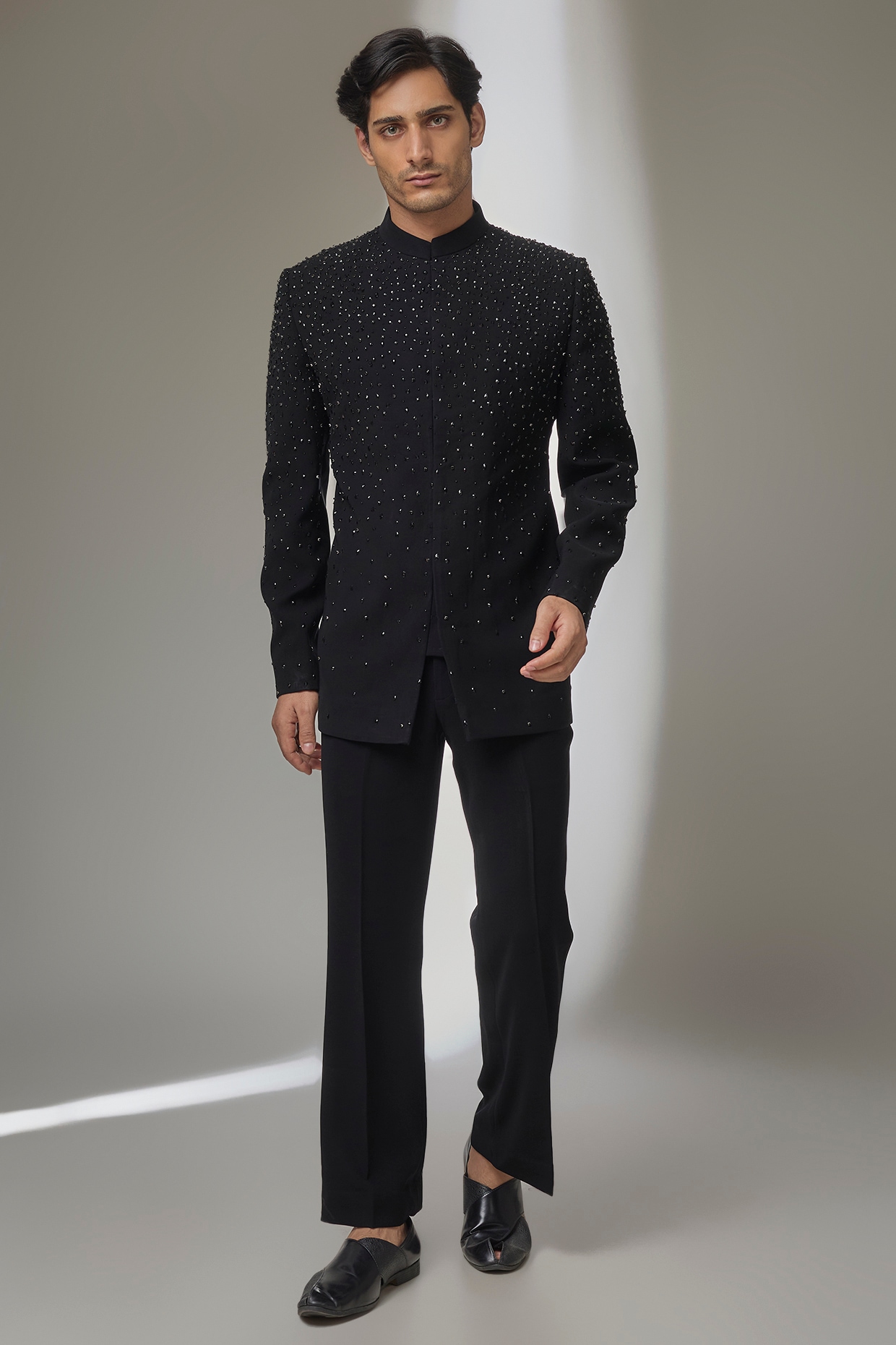 SALIL BHATIA Black Japanese Fabric Hand Embroidered Bandhgala Set