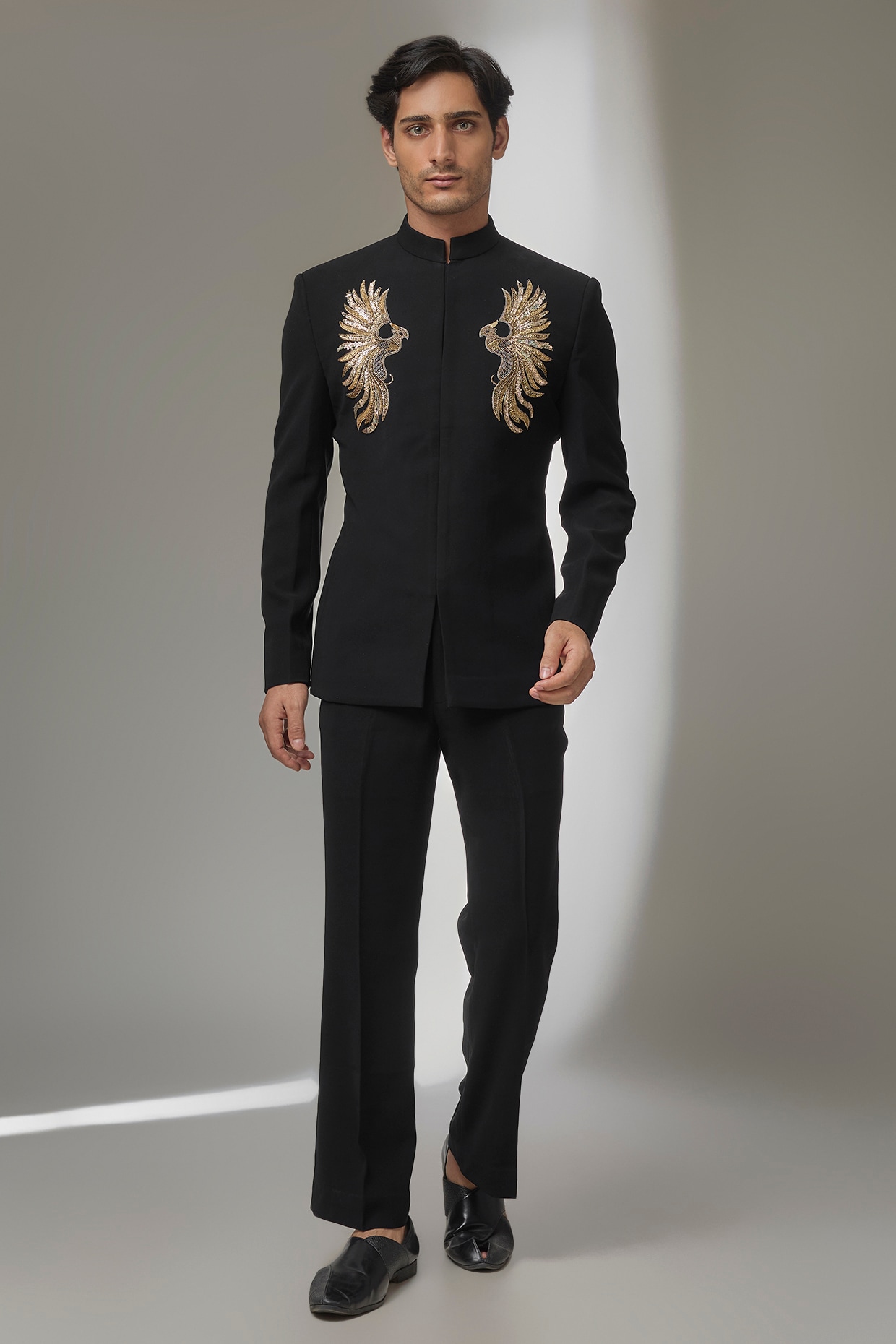 SALIL BHATIA Black Japanese Fabric Hand Embroidered Bandhgala Set