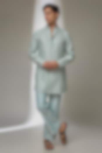 Ice Blue Silk Chanderi Sequins Embroidered Short Kurta Set by SALIL BHATIA at Pernia's Pop Up Shop