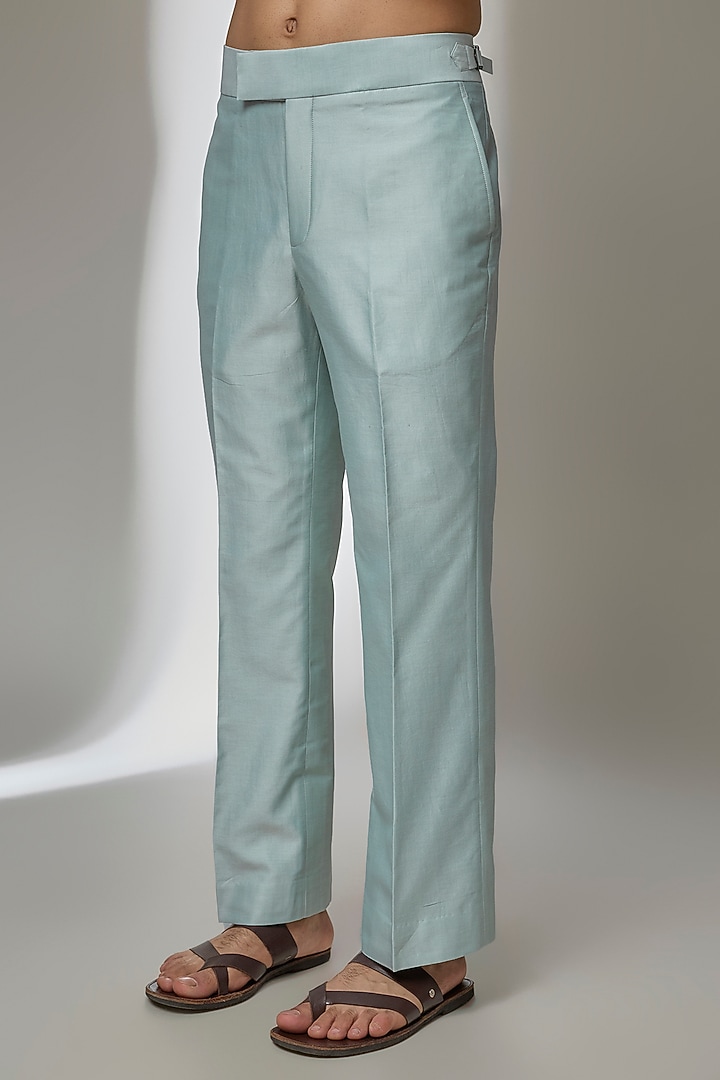 Ice Blue Silk Chanderi Sequins Embroidered Short Kurta Set by SALIL BHATIA at Pernia's Pop Up Shop