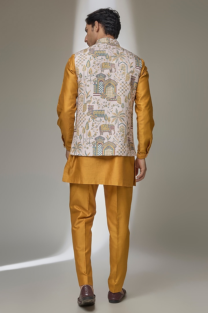 Multi-Colored Dola Silk Zari Embellished Nehru Jacket Set by SALIL BHATIA at Pernia's Pop Up Shop