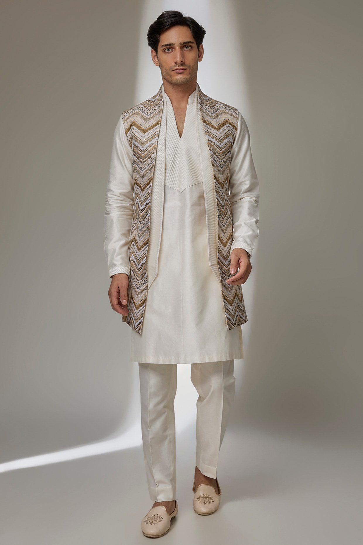 SALIL BHATIA Ivory Jacquard Indowestern Set