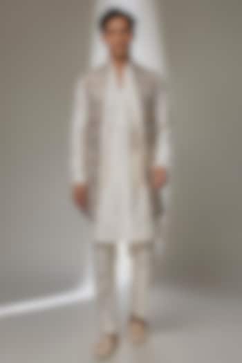 Ivory Jacquard Wedding Indowestern Set by SALIL BHATIA at Pernia's Pop Up Shop
