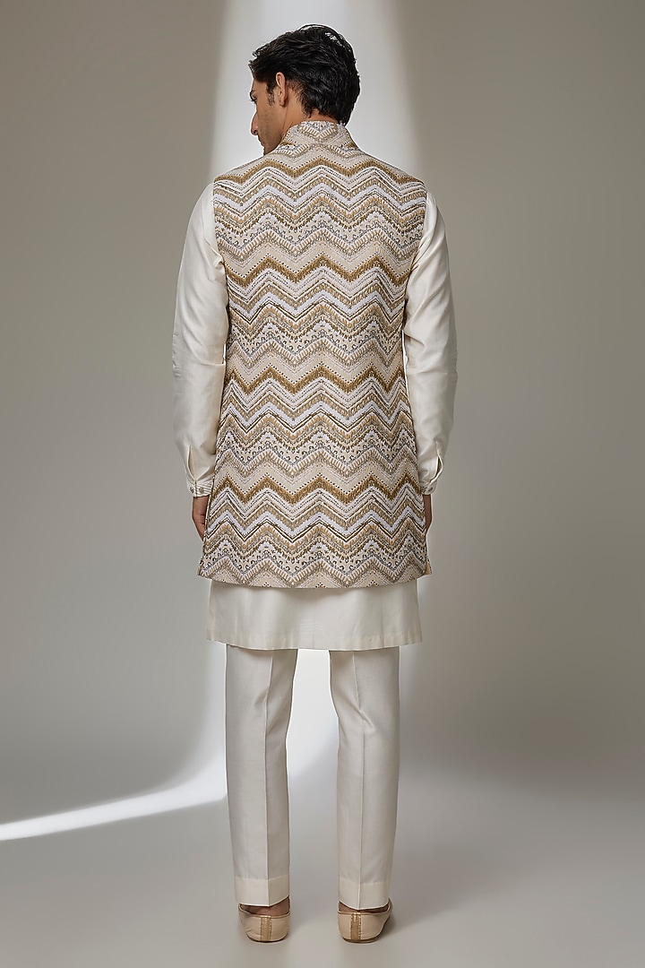 Ivory Jacquard Wedding Indowestern Set by SALIL BHATIA at Pernia's Pop Up Shop