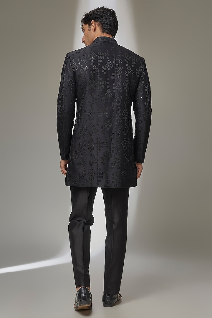 Black Silk Chanderi Zari Embellished Wedding Indowestern Set by SALIL BHATIA at Pernia's Pop Up Shop