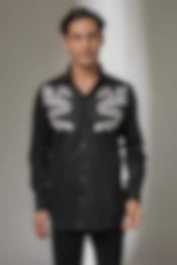Black Premium Giza cotton Embroidered Party Wear Shirt by SALIL BHATIA at Pernia's Pop Up Shop