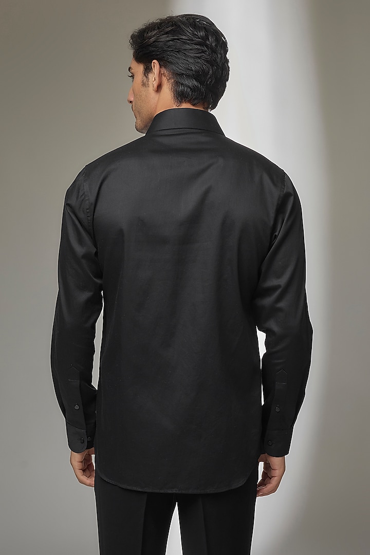 Black Premium Giza cotton Embroidered Party Wear Shirt by SALIL BHATIA at Pernia's Pop Up Shop