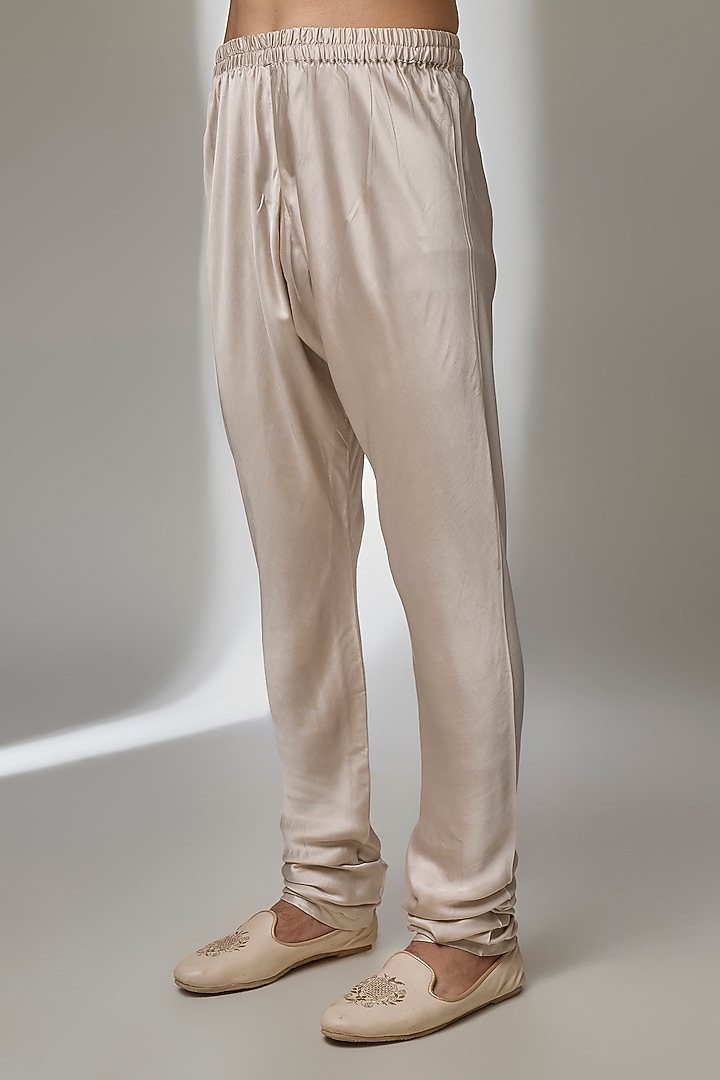 Oyster Beige Dola Silk Zari Embellished Groom Sherwani Set by SALIL BHATIA at Pernia's Pop Up Shop