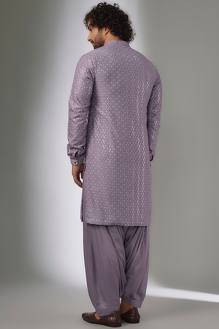 Lavender Dola Silk Thread & Sequins Embellished Kurta Set by SALIL BHATIA at Pernia's Pop Up Shop