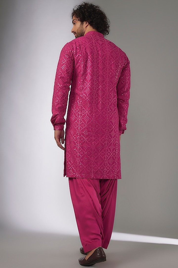 Hot Pink Dola Silk Thread & Sequins Embellished Kurta Set by SALIL BHATIA at Pernia's Pop Up Shop