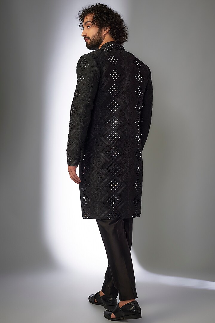 Black Dola Silk Mirror Embroidered Indo-Western Set by SALIL BHATIA at Pernia's Pop Up Shop