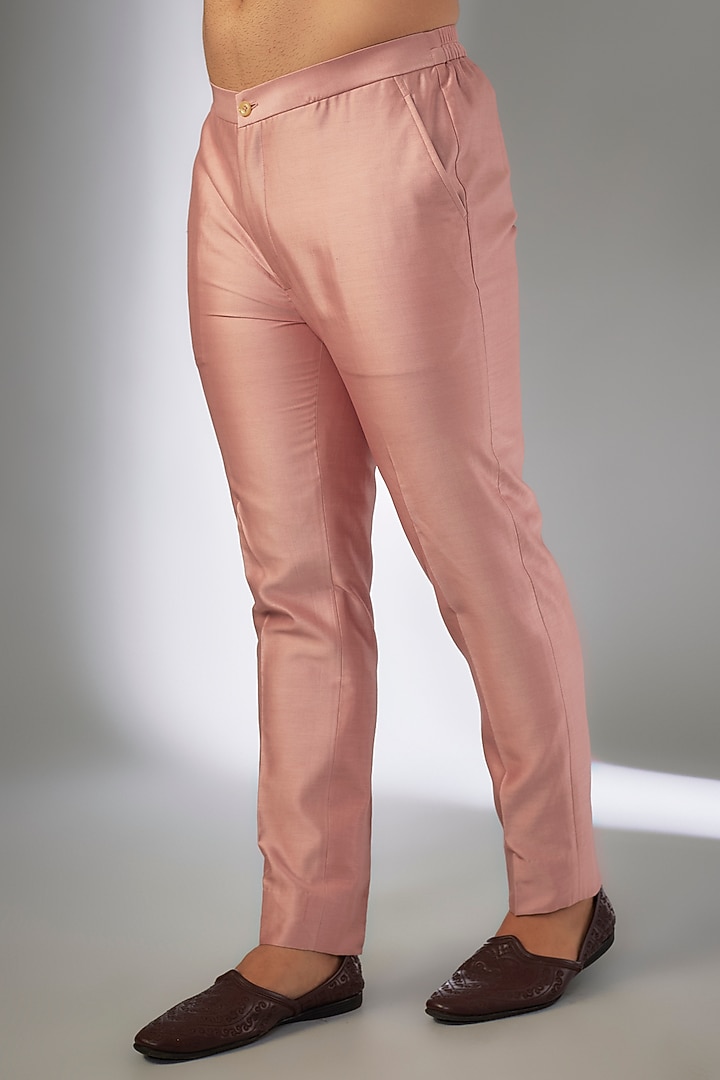 Shell Pink Silk Chanderi Thread Embroidered Groom Sherwani Set by SALIL BHATIA at Pernia's Pop Up Shop