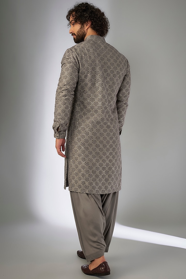 Sage Green Dola Silk Thread Embroidered Kurta Set by SALIL BHATIA at Pernia's Pop Up Shop