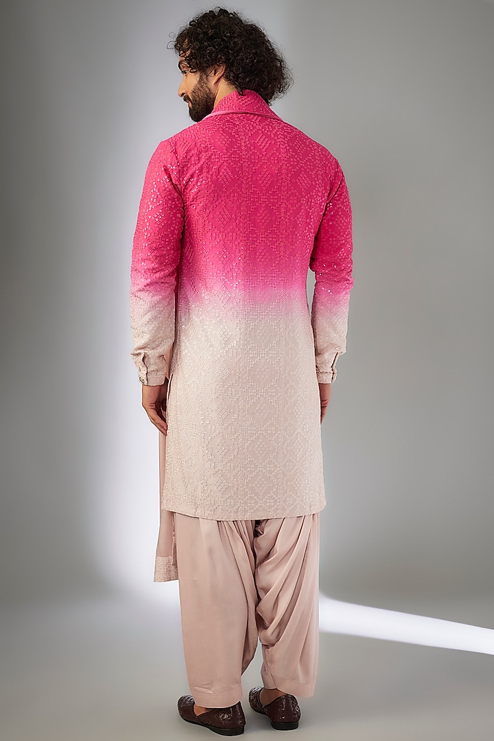 Pink Ombre Dola Silk Sequins Embroidered Kurta Set by SALIL BHATIA at Pernia's Pop Up Shop