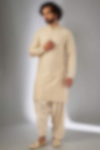 Beige Silk Textured Kurta Set by SALIL BHATIA