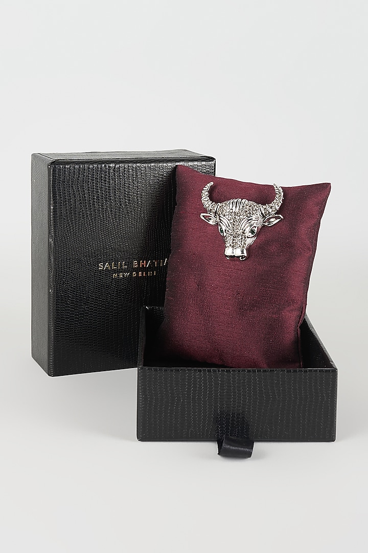 Silver Finish Raging Bull Brooch by SALIL BHATIA at Pernia's Pop Up Shop