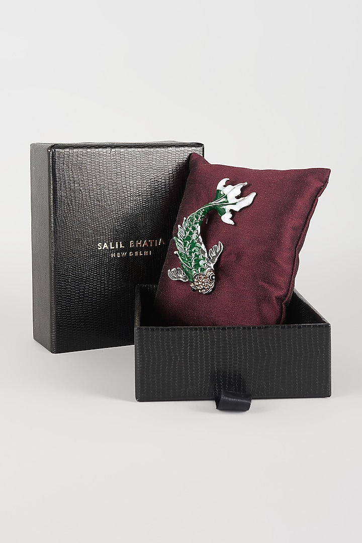 Green Finish Koi Fish Brooch by SALIL BHATIA at Pernia's Pop Up Shop
